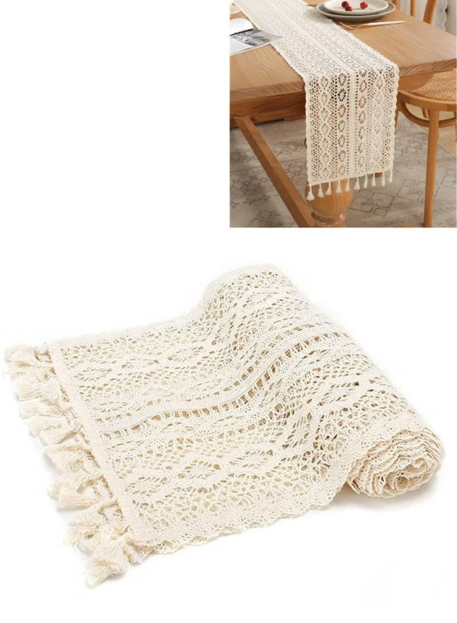 1 PCS Beige Macrame Cotton Boho Table Runner Wedding Table Cover Crochet Table Cloth with Tassels Tablecloth Wallpaper Home Dining Table Decor 24x180cm - Image 5