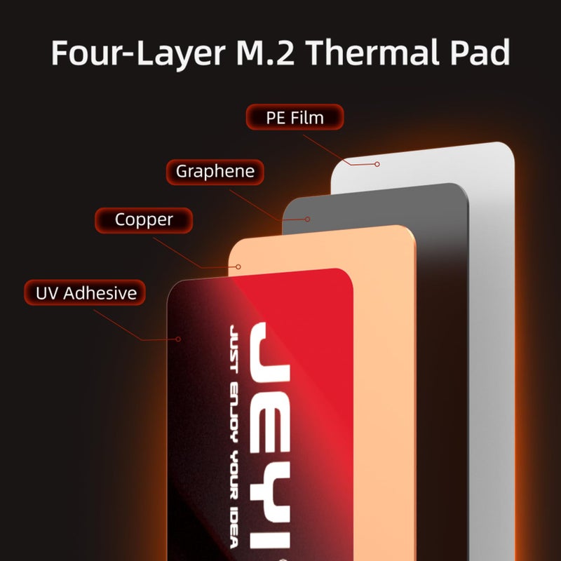JEYI M.2 2280 SSD Heatsink, Graphene+Copper Foil, 0.5mm Ultra-Thin, 1500W/mK Thermal Conductivity, for NVMe/SATA SSDs (5pcs) - Image 5
