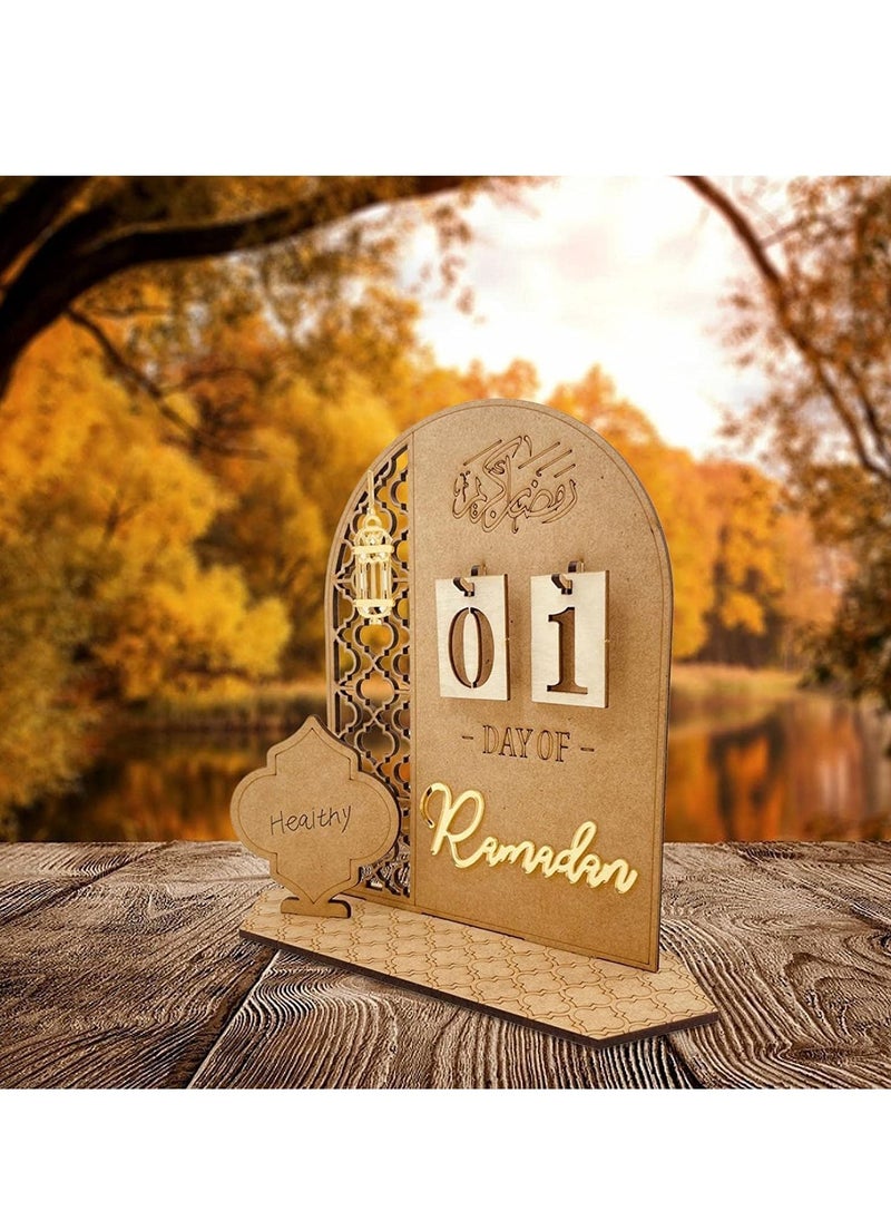 MS - Ramadan Eid Al Fitr 2023 Advent Calendar Wooden Countdown Calendars Decorations - Image 1