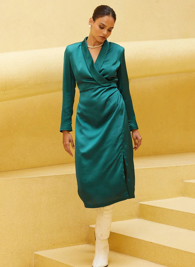 Salt Attire SALT ATTIRE Women V-Neck Long Sleeves Wrap Dress
