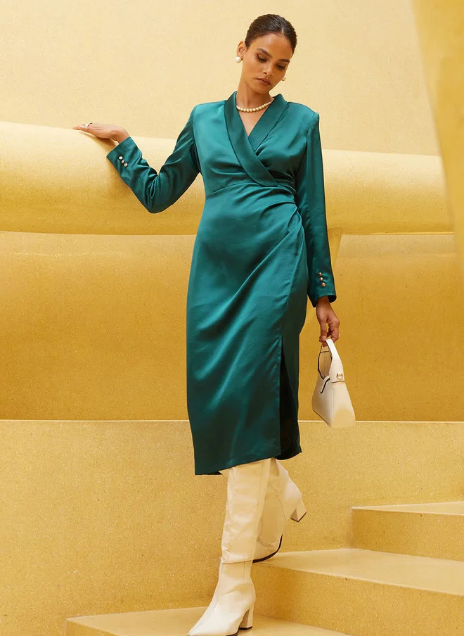 Salt Attire SALT ATTIRE Women V-Neck Long Sleeves Wrap Dress