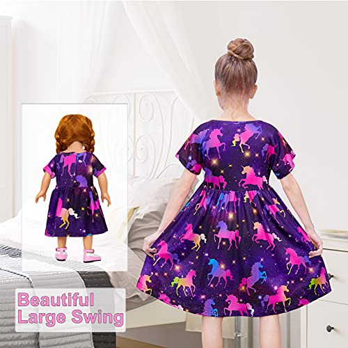 Play Tailor Doll and Girl Matching Nightgown Unicorn Outfit Pajamas Night Dress for Girls and 18" Dolls Clothes (Doll Not Included), 8-9 Years, Fancy Purple - Image 4
