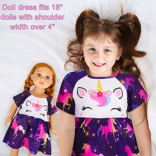 Play Tailor Doll and Girl Matching Nightgown Unicorn Outfit Pajamas Night Dress for Girls and 18" Dolls Clothes (Doll Not Included), 8-9 Years, Fancy Purple - Image 3