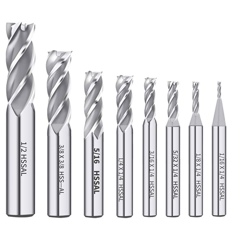 AUTOTOOLHOME أوتوتول هوم 1/8" 3/16" 1/4" 5/16" 3/8" 1/2" قاطع مطحنة نهاية من الفولاذ عالي السرعة HSS 4 شفرات مجموعة من 8 - Image 1