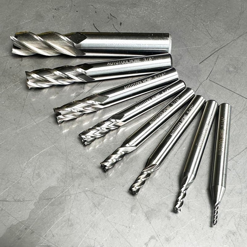 AUTOTOOLHOME أوتوتول هوم 1/8" 3/16" 1/4" 5/16" 3/8" 1/2" قاطع مطحنة نهاية من الفولاذ عالي السرعة HSS 4 شفرات مجموعة من 8 - Image 3