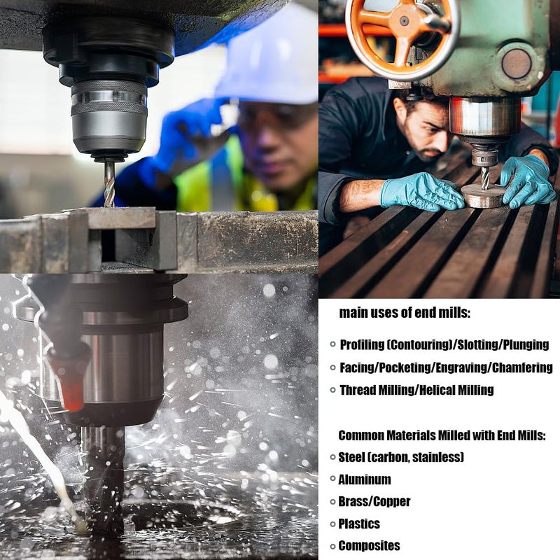 AUTOTOOLHOME أوتوتول هوم 1/8" 3/16" 1/4" 5/16" 3/8" 1/2" قاطع مطحنة نهاية من الفولاذ عالي السرعة HSS 4 شفرات مجموعة من 8 - Image 5