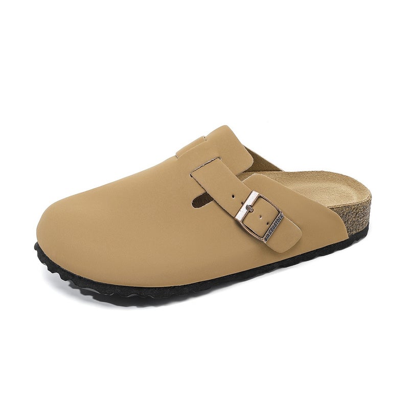 Waterproof Genuine Leather Cork Sole Slip-On Half Shoes for Adults, Unisex Closed-Toe Casual Loafers