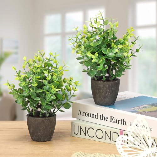 FAVOWREATH 2 Pack Fake Plants Ceramic Mini Artificial Greenery Potted Plants for Home Decor Office Decor Room Decor Farmhouse Decor Indoor Table Bathroom Decor - Image 2
