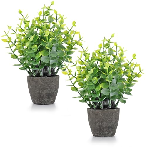 FAVOWREATH 2 Pack Fake Plants Ceramic Mini Artificial Greenery Potted Plants for Home Decor Office Decor Room Decor Farmhouse Decor Indoor Table Bathroom Decor - Image 1