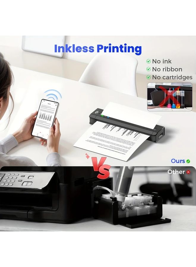 Portable Thermal Printer Machine With 10 Sheets Letter Paper White Support Multiple Sizes Wireless Mobile Printing For Business Travel Office Compatible Android IOS Phone Laptop Lightweight High Quality - Image 3