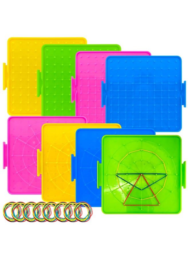 Oopsu 8 Pack Plastic Mathematical Manipulative Material Array Block Geo Board with 80 Latex Bands for Kids(4 Colors) - Image 1
