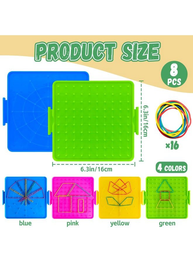 Oopsu 8 Pack Plastic Mathematical Manipulative Material Array Block Geo Board with 80 Latex Bands for Kids(4 Colors) - Image 2
