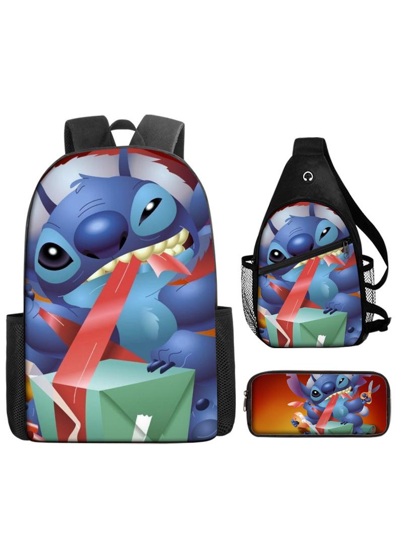 general 3-Piece Cartoon Stitch 3D Print Backpack Set - Image 1