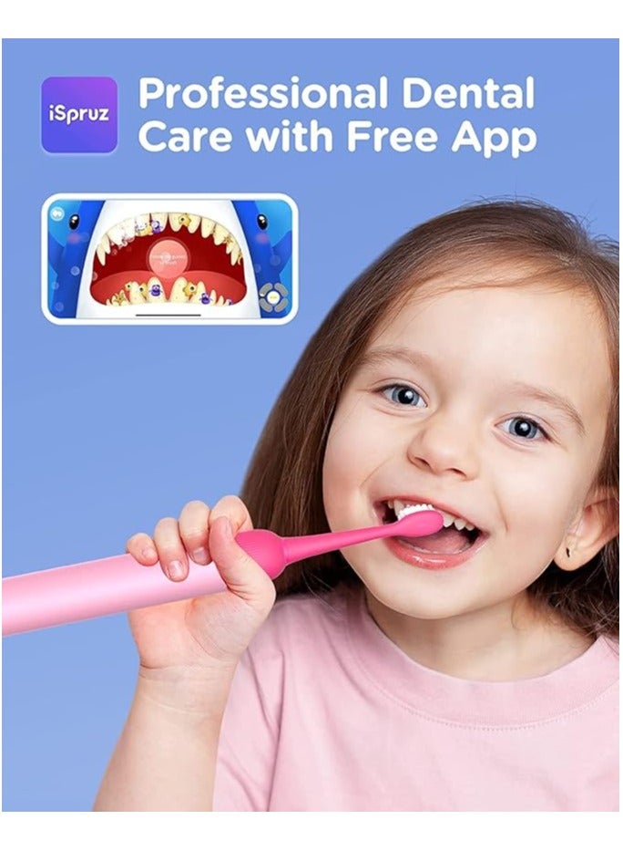 Bitvae Kids Electric Toothbrush – Soft Pink Rechargeable Brush with Bluetooth, Pressure Sensor, 2-Min Timer Age 4 + - Image 3