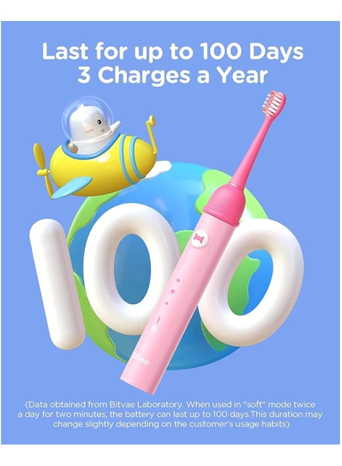 Bitvae Kids Electric Toothbrush – Soft Pink Rechargeable Brush with Bluetooth, Pressure Sensor, 2-Min Timer Age 4 + - Image 4