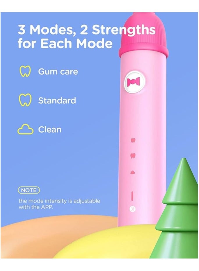 Bitvae Kids Electric Toothbrush – Soft Pink Rechargeable Brush with Bluetooth, Pressure Sensor, 2-Min Timer Age 4 + - Image 5