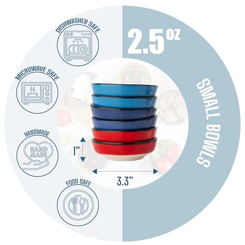 Elyese Handmade Ceramic Dipping Bowls – Set of 6, 2.5 Oz Small Sauce Dishes, Colorful Pinch Bowls, Charcuterie Serving Bowls, Microwave & Dishwasher Safe (IZNIK CARNATION) - Image 4