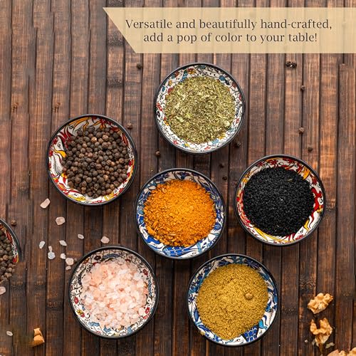 Elyese Handmade Ceramic Dipping Bowls – Set of 6, 2.5 Oz Small Sauce Dishes, Colorful Pinch Bowls, Charcuterie Serving Bowls, Microwave & Dishwasher Safe (IZNIK CARNATION) - Image 3