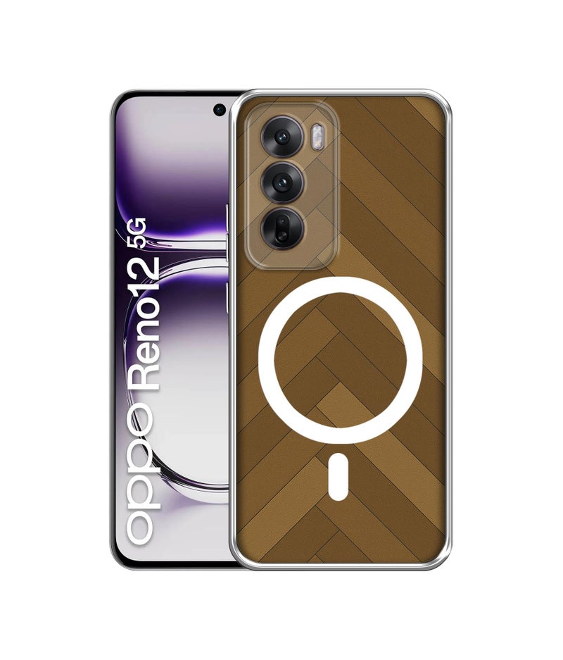 Casotec Case Cover for Oppo Reno 12 5G Wooden Herringbone MagSafe Ring Design (Not MagSafe Compatible) | UV Printed Soft TPU Shockproof Back Case for Oppo Reno 12 5G - Image 1