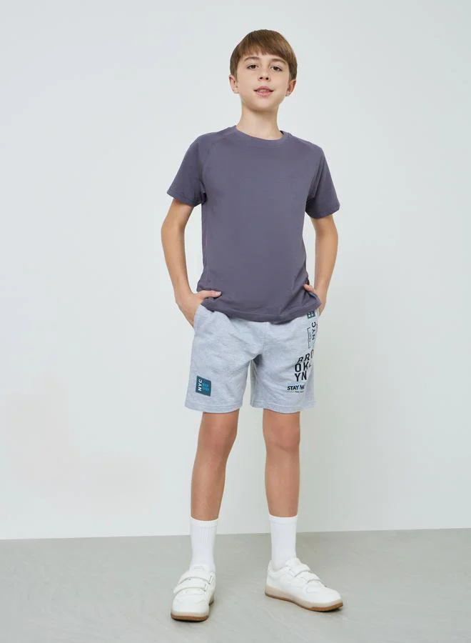 Styli Kids Grey Placement Print Shorts