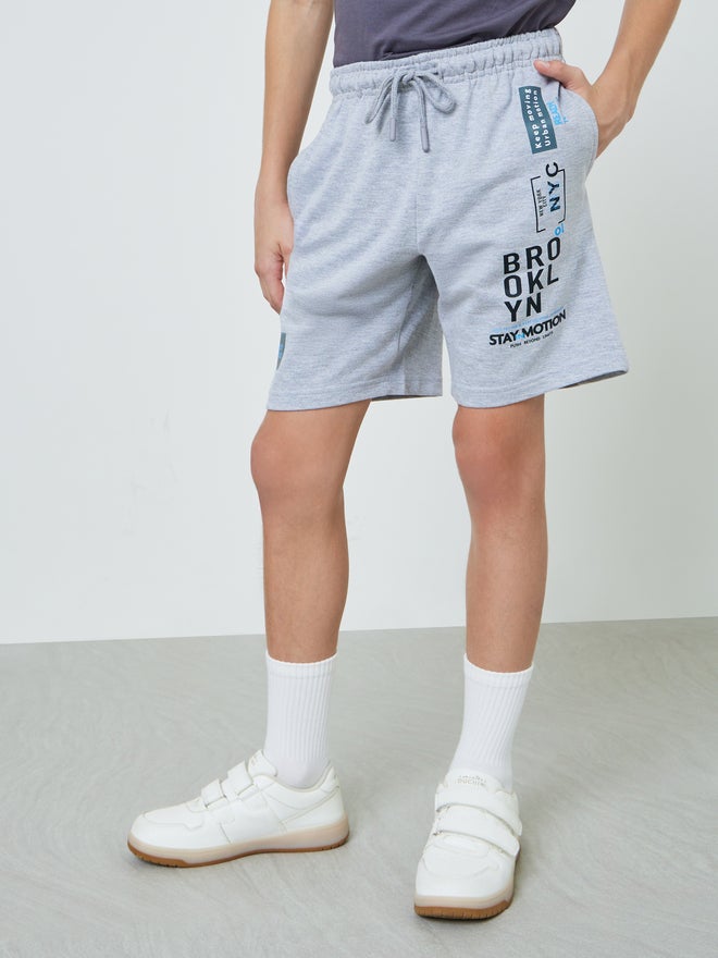 Styli Kids Grey Placement Print Shorts - Image 1
