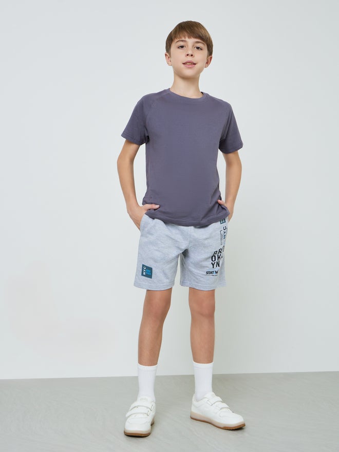 Styli Kids Grey Placement Print Shorts - Image 2