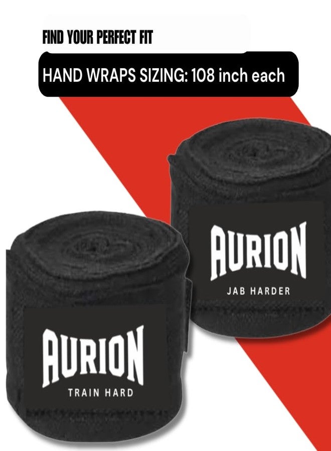 Aurion Boxing Wrap - 108 Inch Black Polyester Hand Wrap for Boxing, MMA Wrap, Durable Wrist & Knuckle Protection, Breathable Polyester-Cotton, Hook & Loop Closure, Boxing Wraps for Men - Image 3