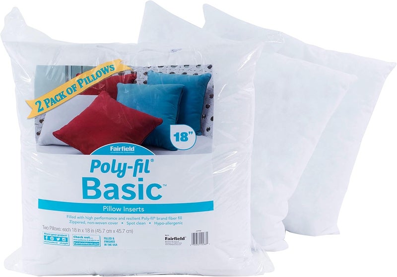 Poly-Fil Fairfield Basic, Personalizable Pillow Inserts, Pillow Inserts for Decorative Pillows, Travel Pillows, and Home Decor, 18" X 18", Pack of 2 - Image 1