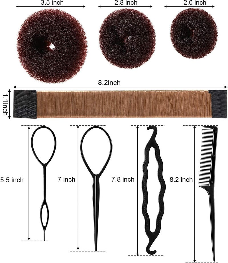 SWIUKPHE 23 Pcs Hair Bun Shaper Set, 3 Donuts 2 Markers 4 Ponytail Tools 10 Bobby Pins 2 Elastic Bands, Brown Hair Bun Maker Kit for Women Kids - Image 5