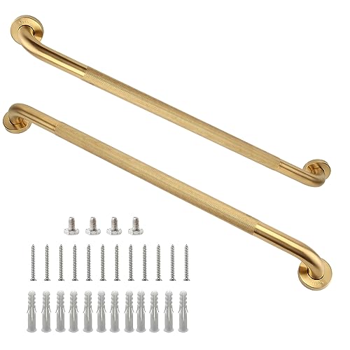 Rackickyer Shower Grab Bar 2 Pack 32 Inch Gold Bathroom Grab Bar 125 Diameter 304 Stainless Steel AntiSlip Grab Bars for Bathtubs and Showers Handicap Shower Grab Bar for Seniors Elderly - Image 1