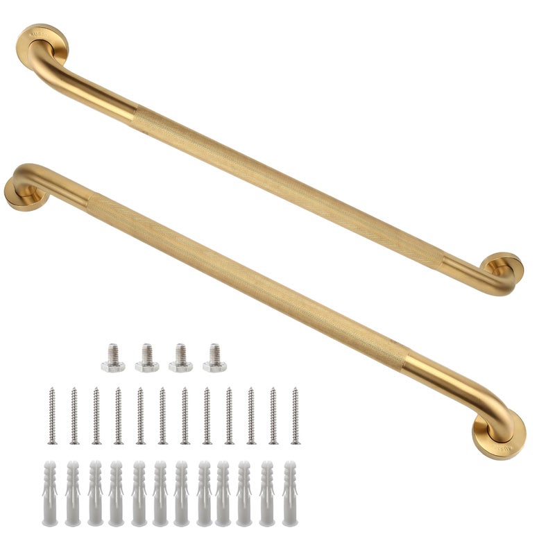 Rackickyer Shower Grab Bar 2 Pack 32 Inch Gold Bathroom Grab Bar 125 Diameter 304 Stainless Steel AntiSlip Grab Bars for Bathtubs and Showers Handicap Shower Grab Bar for Seniors Elderly - Image 2