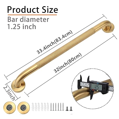 Rackickyer Shower Grab Bar 2 Pack 32 Inch Gold Bathroom Grab Bar 125 Diameter 304 Stainless Steel AntiSlip Grab Bars for Bathtubs and Showers Handicap Shower Grab Bar for Seniors Elderly - Image 3