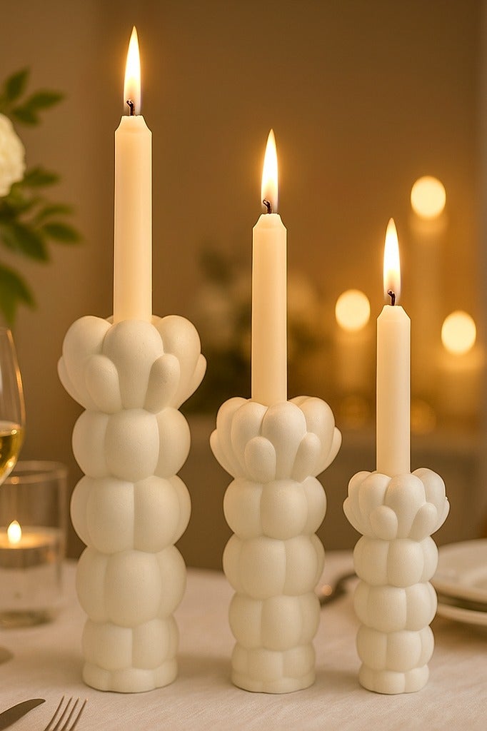 YINZUO YINZUO Modern Decorative Stylish Candle Holder White Plastic Fiber Taper Candle Holder with Artistic Open Best Design for Home Decor, Dining Table, or Mantel Display (Design 7) - Image 1
