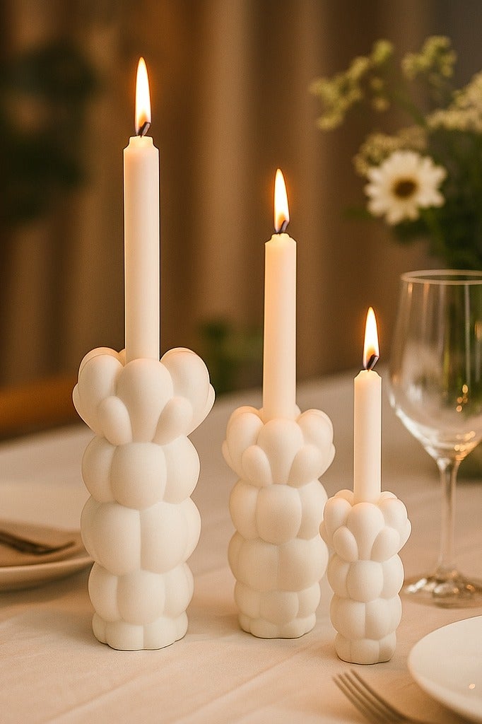 YINZUO YINZUO Modern Decorative Stylish Candle Holder White Plastic Fiber Taper Candle Holder with Artistic Open Best Design for Home Decor, Dining Table, or Mantel Display (Design 7) - Image 3