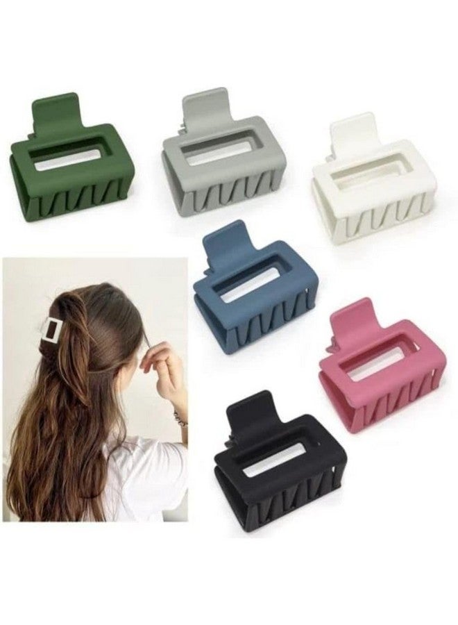 DN Creation Set of 6 Plastic Rectangle Hair Claw Matte Solid Color, Non-Slip Catch Hair Clips Jumbo Hair Styling Accessories- Assorted Color - Image 1