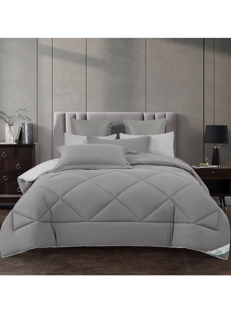 Donetella Comforter Set 4-Pcs Twin Size All Season Reversible Diamond Quilted Bed Fits(120X200 cm) With 350 GSM Down Alternative Filling, Smokey Grey