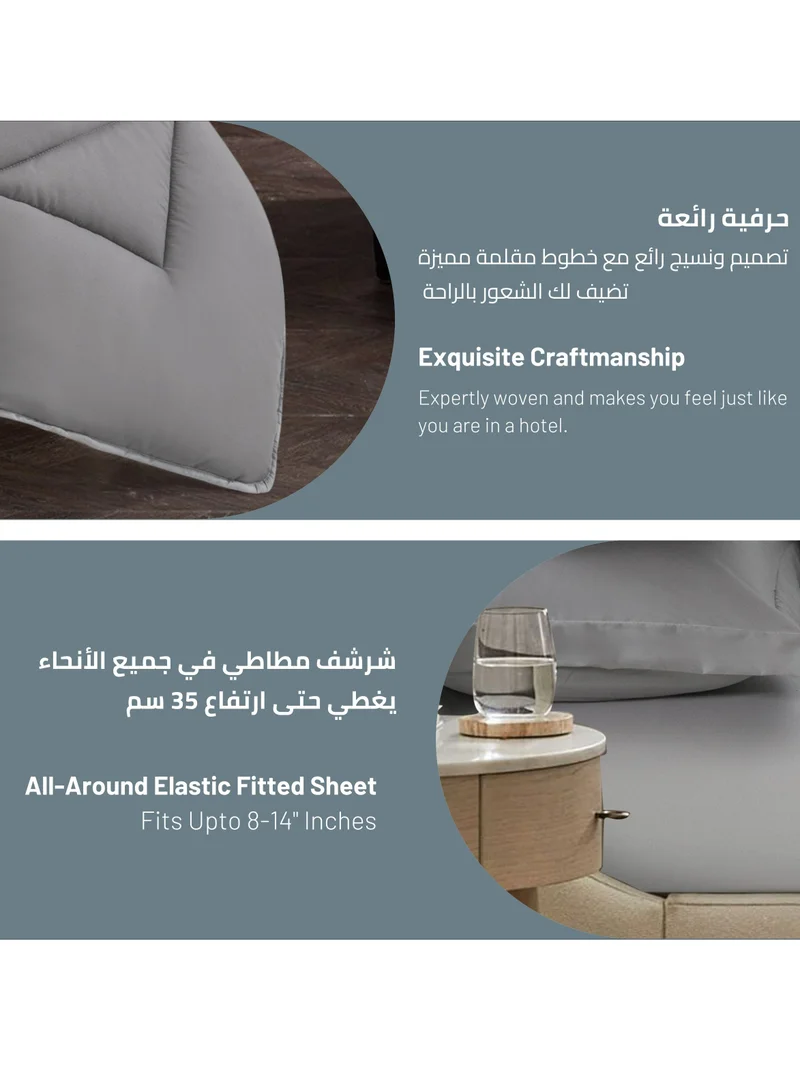 Donetella Comforter Set 4-Pcs Twin Size All Season Reversible Diamond Quilted Bed Fits(120X200 cm) With 350 GSM Down Alternative Filling, Smokey Grey
