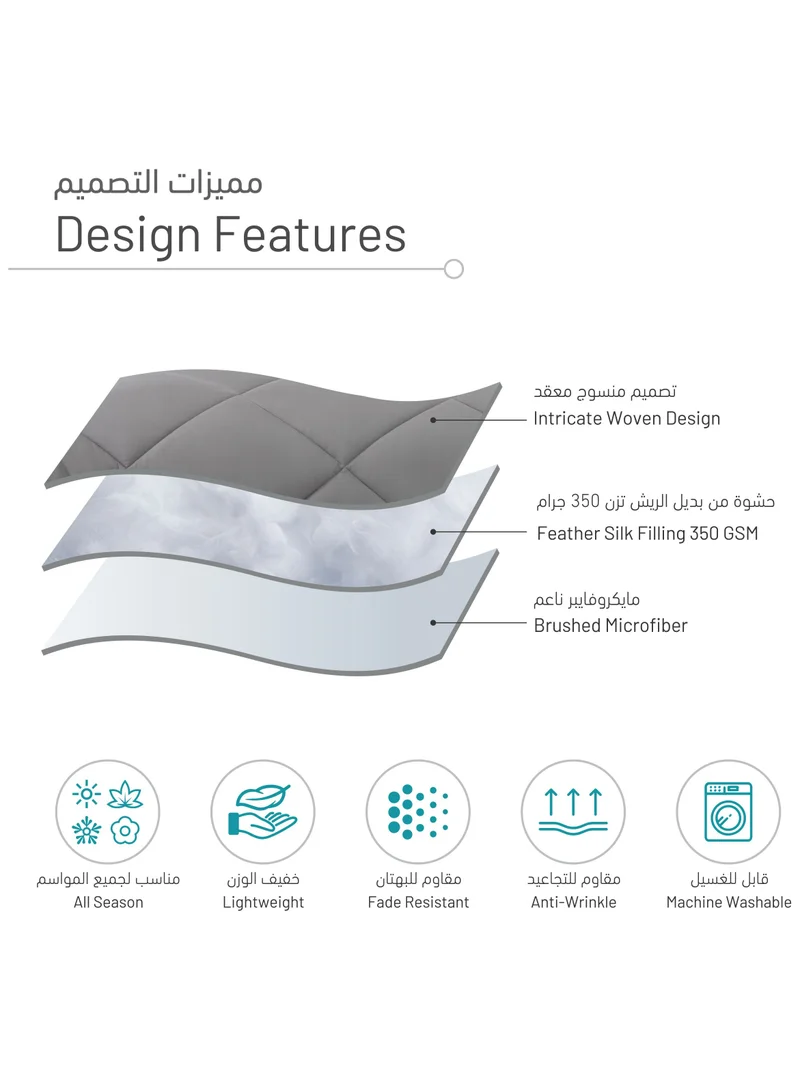 Donetella Comforter Set 4-Pcs Twin Size All Season Reversible Diamond Quilted Bed Fits(120X200 cm) With 350 GSM Down Alternative Filling, Smokey Grey