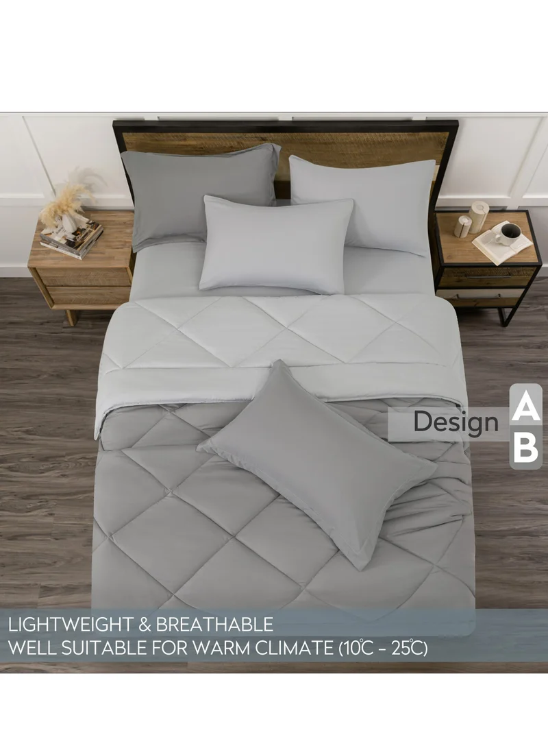 Donetella Comforter Set 4-Pcs Twin Size All Season Reversible Diamond Quilted Bed Fits(120X200 cm) With 350 GSM Down Alternative Filling, Smokey Grey