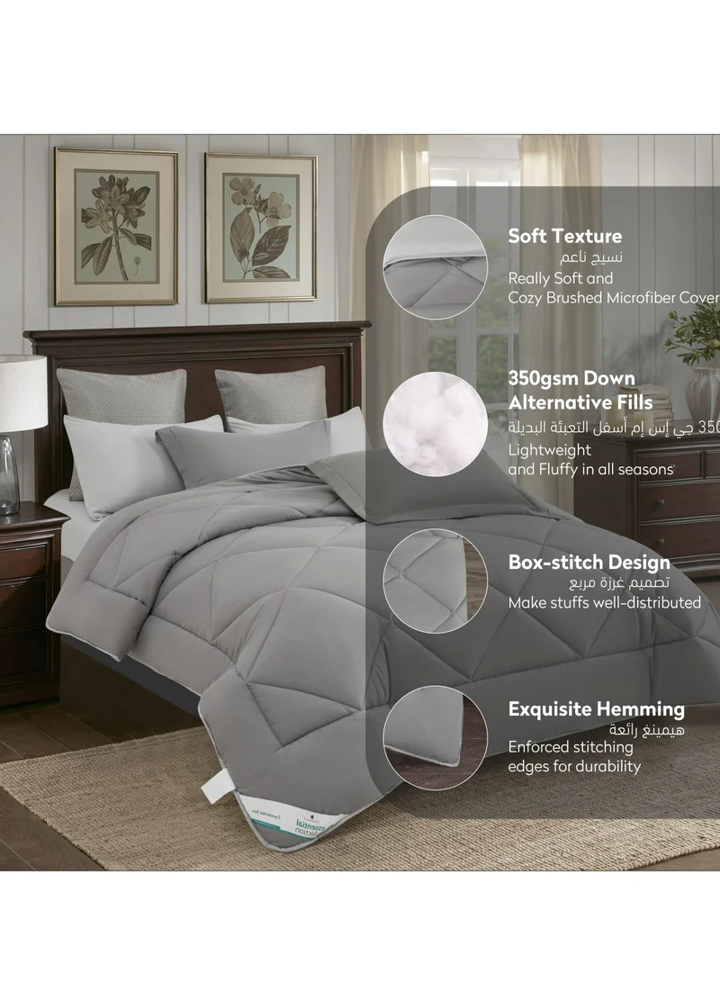 Donetella Comforter Set 4-Pcs Twin Size All Season Reversible Diamond Quilted Bed Fits(120X200 cm) With 350 GSM Down Alternative Filling, Smokey Grey