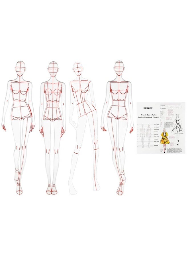 ExtcctUpdate 4PCS Fashion Drawing Ruler French Curve Ruler Sewing Humanoid Patterns Design Clothing Measuring French Curve Rulers A4 Pattern Paper Draft Drawin - Image 1