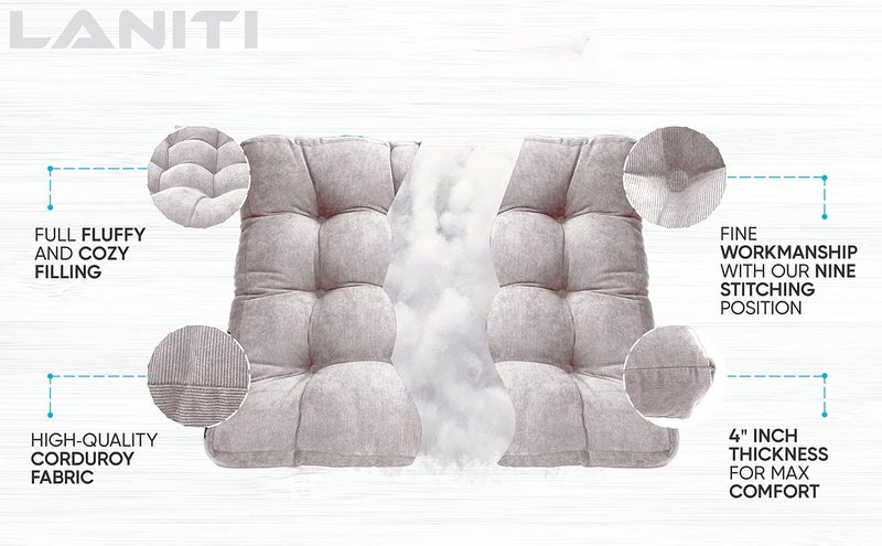 LANITI 24” Inch Extra Large Floor Cushions Tufted Floor Pillow for Adults Square Meditation Ultimate Comfort Oversized Pillows for Floor Cushion (Grey) - Image 3
