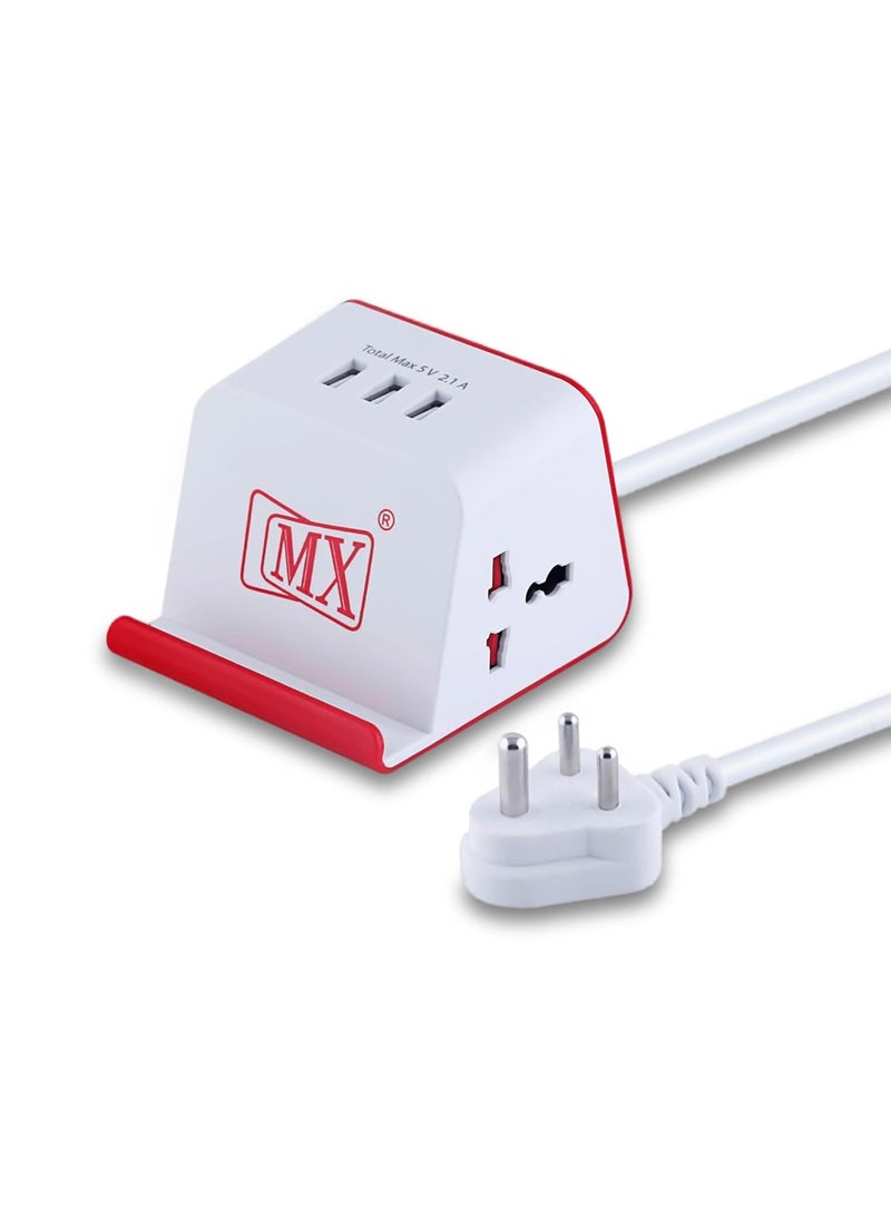 MX MX Cube Extension BoardExtension Cord with 2 Universal Socket 3 USB 21 Amp Spike Protector Safety Shutter 15 MTR Extension Cord 2 Sockets 3 USB21 Amp  - Image 1