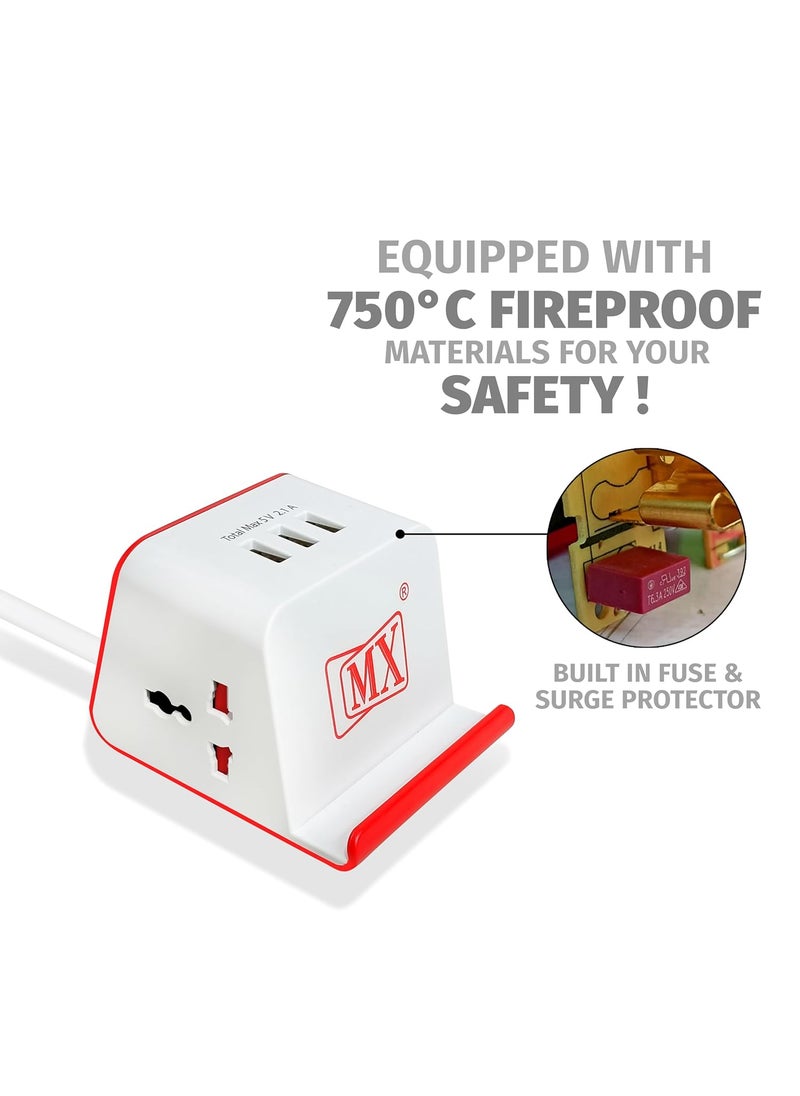 MX MX Cube Extension BoardExtension Cord with 2 Universal Socket 3 USB 21 Amp Spike Protector Safety Shutter 15 MTR Extension Cord 2 Sockets 3 USB21 Amp  - Image 3