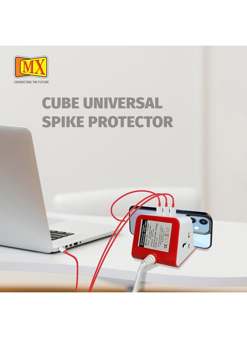 MX MX Cube Extension BoardExtension Cord with 2 Universal Socket 3 USB 21 Amp Spike Protector Safety Shutter 15 MTR Extension Cord 2 Sockets 3 USB21 Amp  - Image 2