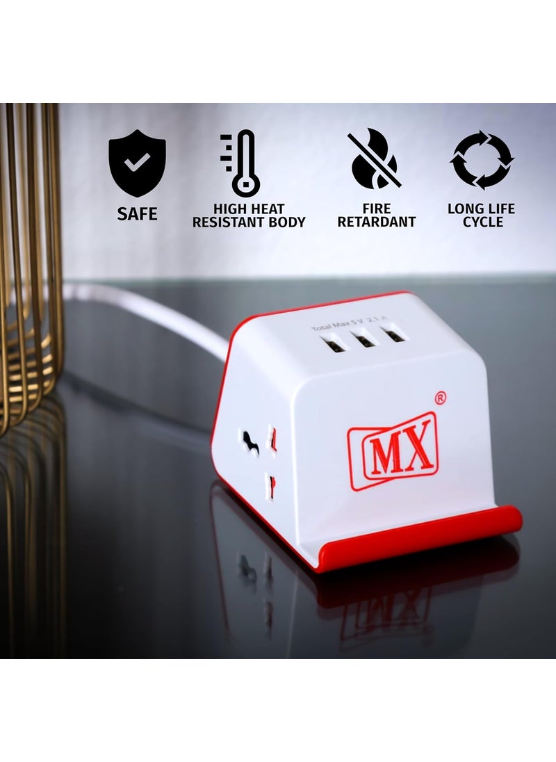 MX MX Cube Extension BoardExtension Cord with 2 Universal Socket 3 USB 21 Amp Spike Protector Safety Shutter 15 MTR Extension Cord 2 Sockets 3 USB21 Amp  - Image 4