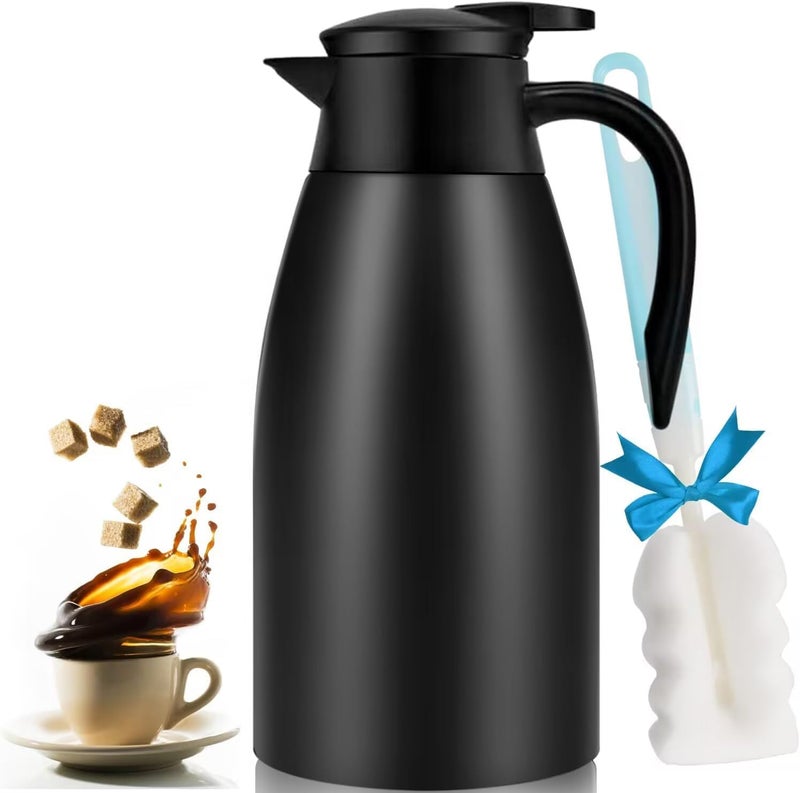 GearRoot 68oz Thermal Coffee Carafe, Stainless Steel Coffee Carafes for Keeping Hot, Airpot Insulated Tea Pot Dispenser for Hot Water, Tea, Hot Beverage - Keep 12 Hours Hot, 24 Hours Cold, Black - Image 1