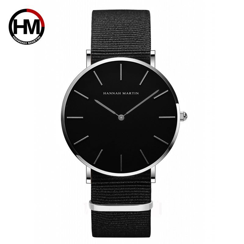 Waterproof Quartz Mens Watch with Leather Strap CH02YN silver shell black cloth belt 