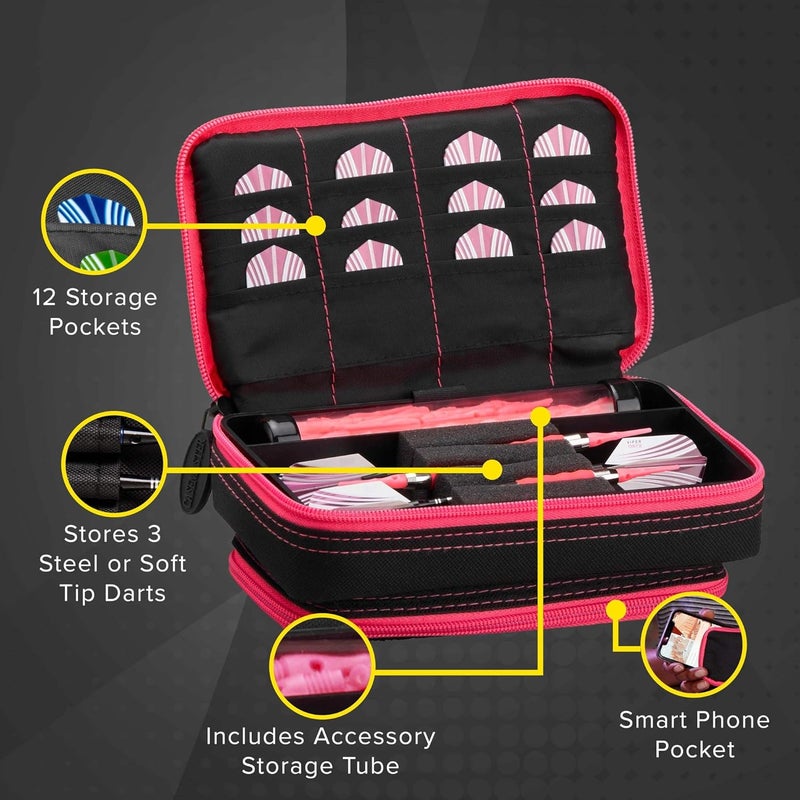 CASEMASTER Plazma Plus, 3 Dart Case for Soft and Steel Tip Darts Features Large Front Mobile Device Pocket, Built-in Storage Tube and Pockets for Flights, Tips, Shafts, and Personal Items - Image 2