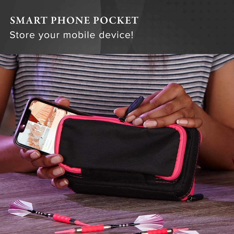 CASEMASTER Plazma Plus, 3 Dart Case for Soft and Steel Tip Darts Features Large Front Mobile Device Pocket, Built-in Storage Tube and Pockets for Flights, Tips, Shafts, and Personal Items - Image 5